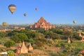 Many temple and pagoda in bagan myanmar with hot air balloon