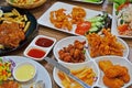 Many styles of yummy food dishes on the table