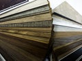 many thin wooden samples for interior Royalty Free Stock Photo