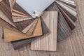 Many thin wooden samples for interior design. Royalty Free Stock Photo