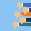 Many thumbs down. Social network dislikes, disapproval, customers feedback.