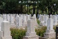 Many tombs in rows, graves on military cemetery