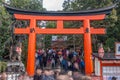 Tourist come to visit famous Fushimi Inari Taisha in Kyoto, Japan