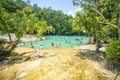 Tourist enjoy soaking in the water pond, Krabi Thailand