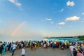 Many tourist are looking at Niagara waterfalls.