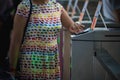 Tourists at pedestrian access control flap barriers. Royalty Free Stock Photo