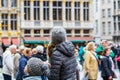 Many tourists visit the most memorable landmark in brussels, Grand-Place. Grande square Grote Markt is the central square of Royalty Free Stock Photo