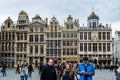 Many tourists visit the most memorable landmark in brussels, Grand-Place. Grande square Grote Markt is the central square of Royalty Free Stock Photo
