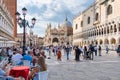 Many tourists visiting Piazzetta San Marco and Colonna di San Marco in Venice
