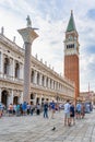 Many tourists visiting Piazzetta San Marco and St Mark\'s Campanile in Venice