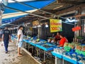 Many tourists are walking shopping in Ban Samaesarn seefood market,located in Sattahip District