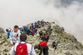 Many tourists on the way to the popular Rysy peak. Tatra Mountains.