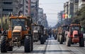 Many tractors blocked city streets and caused traffic jams in city