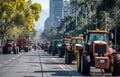 Many tractors blocked city streets and caused traffic jams in city