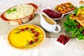 Many of traditional dishes on table for Thanksgiving Day Royalty Free Stock Photo