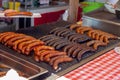 Many traditional sausages in a hungarian agriculture fair in Kaptalantoti