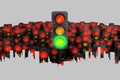 Many traffic lights with red color