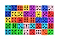 Many tranlucent multicolored dices in rows, backlight Royalty Free Stock Photo