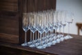 Many transparent, glass glasses for champagne Royalty Free Stock Photo