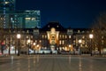 Many traveler are in front of JR Tokyo station at night