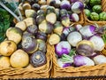 Many Turnips and Swedes For Sale in Shop Royalty Free Stock Photo