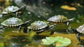 Many turtles swim in water Royalty Free Stock Photo