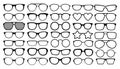 Many types of glasses. Fashion collection set glasses isolated. Vector illustration. Glasses icons frames silhouettes