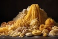 Many Types Of Noodles On The Table, A Mix. Generative AI