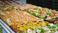 Many types of true italian pizza in all varieties in real italian pizzeria Royalty Free Stock Photo