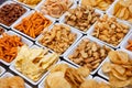 Many types of savoury snacks Royalty Free Stock Photo