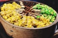 Many types of steamed dumplings for sale at street food