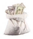 Many US dollar bills or notes with money bags Royalty Free Stock Photo