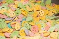 Many varied colorful candies for sale at the market. Kids and children sweet dessert mix treats Royalty Free Stock Photo