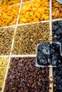 Many varieties of raisins on the counter Royalty Free Stock Photo