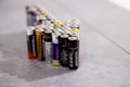 Many various batteries and accumulators, Hemer, Germany - 20 May 2017 Royalty Free Stock Photo