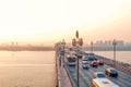 many vehicle on Nanjing Yangtze River Bridge,located in Nanjing city