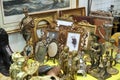 Many vintage frames for photos, figurines in the window at the f