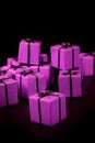 Many violet gift boxes