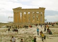 Many of Visitors at the Parthenon, the Ancient Greek Temple Dedicated to Goddess Athena, Hilltop of Acropolis of Athens, Greece Royalty Free Stock Photo