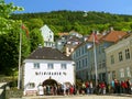 Many of Visitors Queuing at the Floibanen Funicular Station for the Rides to Mount Floyen in Bergen, Norway Royalty Free Stock Photo