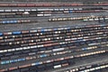 Many wagons and trains. Aerial view.