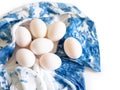 Many white duck eggs on the fabric Royalty Free Stock Photo