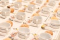 many white empty coffee cup preparation for coffee break of wedding event,selective focus