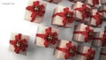 Many white gift boxes with red ribbon Royalty Free Stock Photo