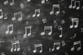 Many white music notes are drawn on a blackboard using chalk Royalty Free Stock Photo