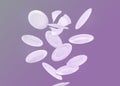 Many white plates falling on pastel violet background