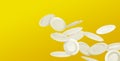 Many white plates falling on yellow background, banner design Royalty Free Stock Photo