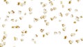 Flying many popcorns on white background. White salty popcorn. Healthy food. Corn seed. 3D loop animation of popcorn rotating.