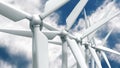 Many wind power generators on sky background. Royalty Free Stock Photo