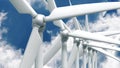 Many wind power generators on sky background. Royalty Free Stock Photo